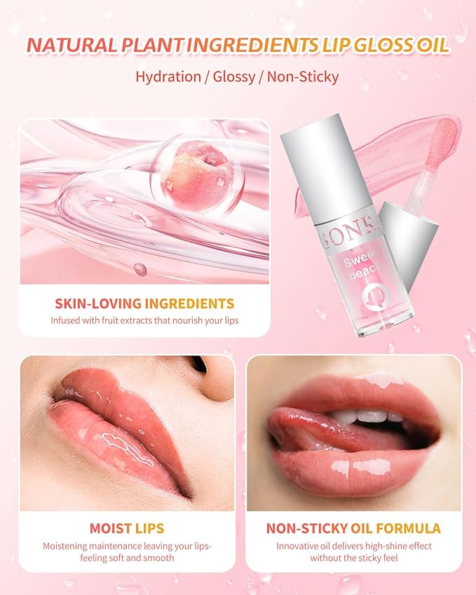 3Pcs Hydrating Lip Oil Set，High Moisturizing Lip Glow Hydrating