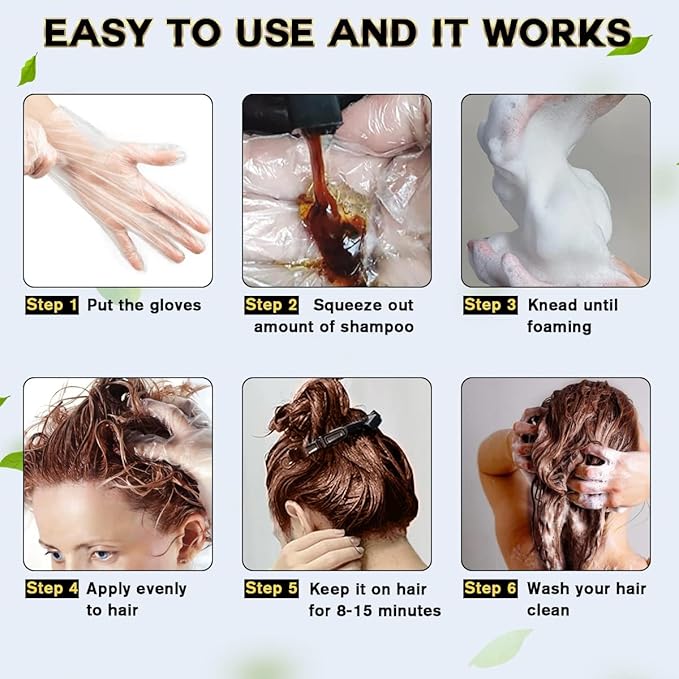 IIIMEIDU Chestnut Brown Hair Dye, Herbal Hair Color for Gray Hair Coverage, Color Shampoo for Women and Men, 3 in 1 Natural Ingredients, 500ml