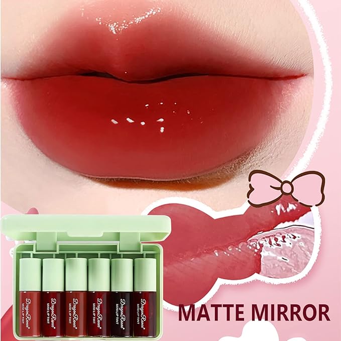 Miniling 6-Color Korean Lip Tint Set - Watery, Velvet Matte Lipsticks for Lips and Cheeks - Long-Lasting, Non-Stick, Shimmery