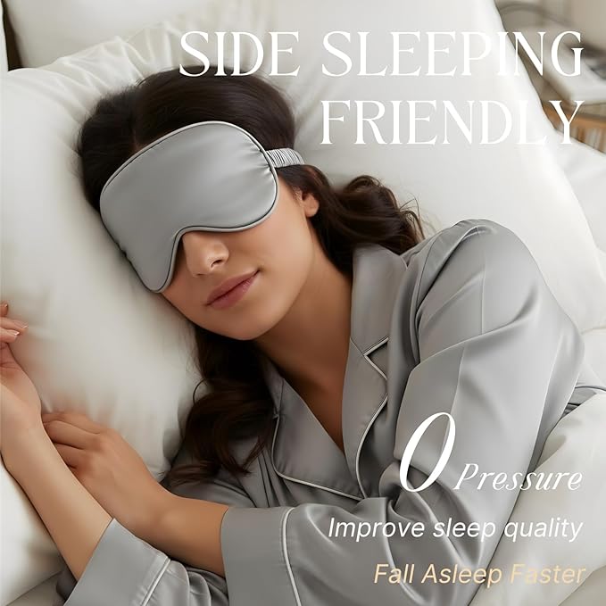 LCBD Silk Satin Sleeping Eye Mask, Silvergrey Sleep Eye Mask Night Blindfold for Women and Men, Soft Breathable Blackout Eyeshade Eye Cover for Travel, Wedding Bridesmaid Gift