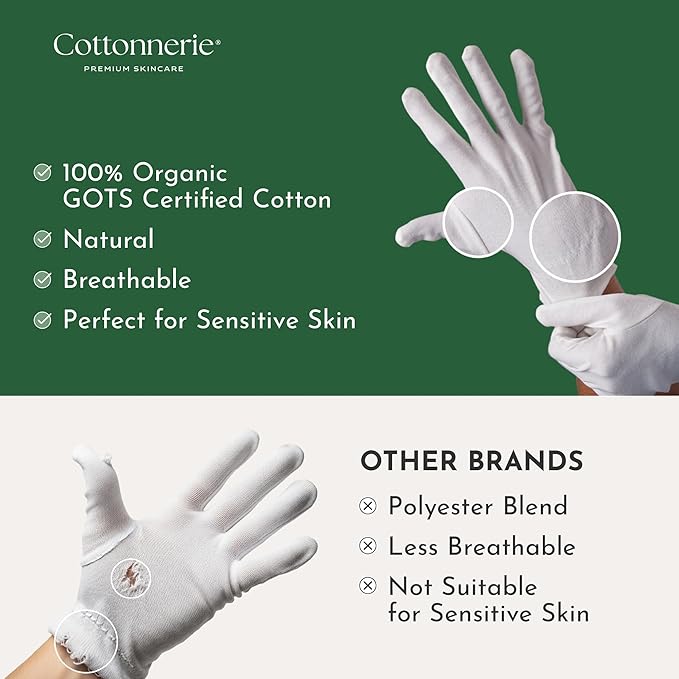 4 Pairs Cottonnerie Organic Cotton Gloves for Dry Hands Sleeping, Moisturizing Gloves Overnight, Hand Moisturizer Gloves, Moisture Gloves for Dry Hands Overnight, Sleeping Gloves, Medium