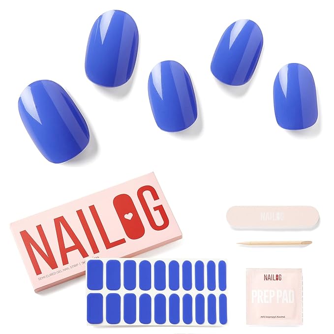 NAILOG Semi Cured Gel Nail Strips (20 Extra Long Stickers/Wraps) | Buy 2 Get 1 UV Lamp| Glossy & Long Lasting Soft Gel Finishing, Violetta