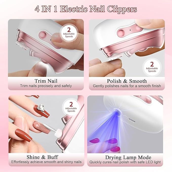 2026 Upgrade New Electric Nail Clipper,4 in 1 Automatic Nail Trimmer with Nail File/Polishing/Gel Nail Light,2-Speed Automatic Trimmer with LED Light & Debris Storage,for Seniors, Adults,Kids（Orange）