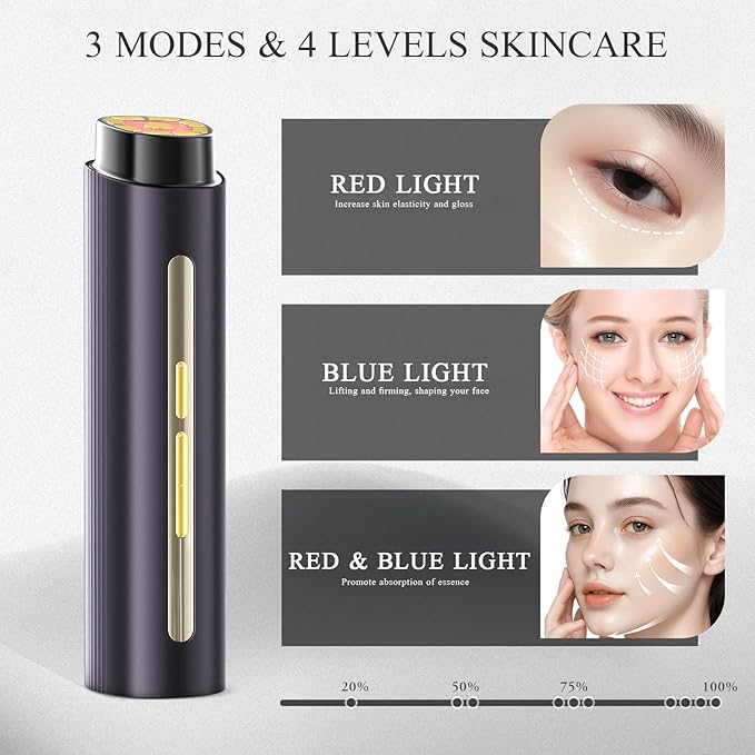 BNU Facial Lift Device, 3-in-1 Light Therapy Beauty Massager for Wrinkle, Lifting, Firming, Puffiness Reduction and Promote Absorption, 4 Level Skin Tightening Machine for Face, Neck and Eye