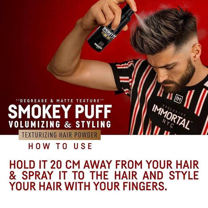 Immortal NYC Smokey Puff Hair Powder – Matte Texturizing & Volumizing Powder for Extra Volume – Vegan, Easy-to-Use, No Residue – 33% Extra Free – Men & Women, All Hair