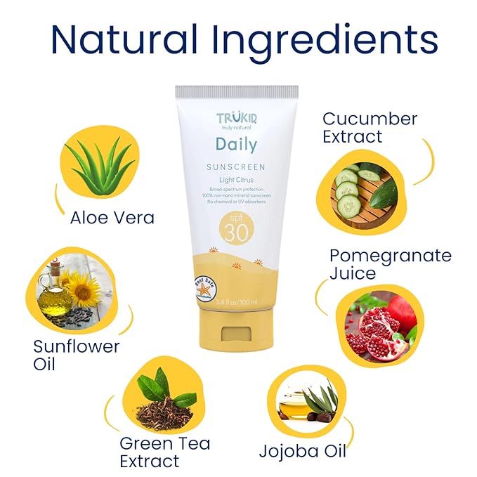 TruKid Daily SPF30 Face Sunscreen Citrus 3.4oz Baby Sunscreen, Natural Ingredients Kids Sunscreen, Reef-Friendly Travel Size Sun Screen, Beach Defense Sunscreen for Kids, Toddlers, Babies & Adults