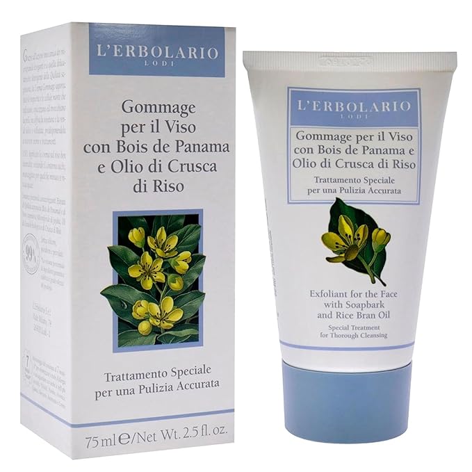 L'Erbolario Soapbark And Rice Bran Oil Exfoliant - With Smoothing Microgranules - Removes All Impurities And Dead Skin Cells - Refines Skin Texture - Leaves Face Soft And Velvety - 2.5 Oz Cleanser