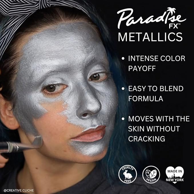 Mehron Paradise FX Metallics – Metallic Blue 1.4 oz | Professional Water Activated Shimmering Metallic Paint for Raves, Costumes, Special Effects, Halloween, Stage, Screen, Theater & Cosplay FX