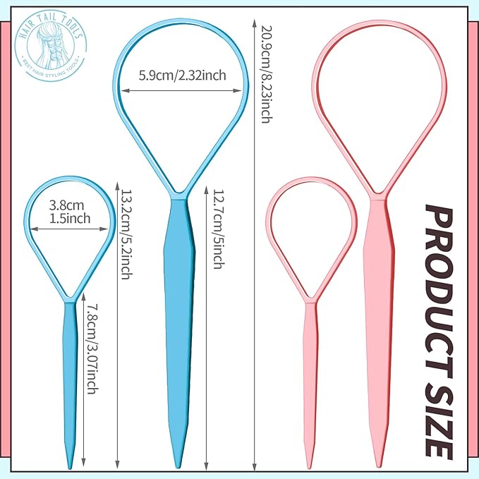 Teenitor 4pcs Pony Hair Tail Tools, 2 Pairs Hair Loop Styling Tool Hair Flipper Pull Through Tool, French Braiding Hair Tool Hair Accessories for Women Girls, Loop Hair Tool, Light Blue/Light Pink