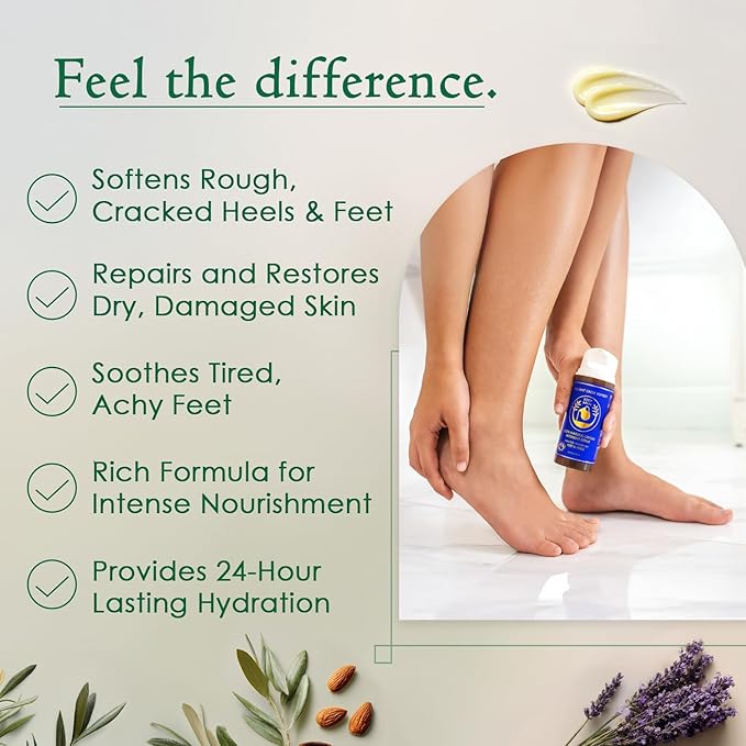 Dry Cracked Heels Repair | Organic Foot Cream for Dry Feet & Callus with Jojoba, Lavender, Almond, Olive & Vitamin E Oil | Natural Foot Balm & Moisturizer for Skin | Hydrating Foot Treatment | 3.4 oz