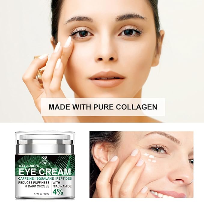 SORYA Caffeine Eye Cream for Dark Circles & Puffiness – Day & Night Under Eye Cream with Niacinamide & Peptides Anti-Aging (1.7 oz)