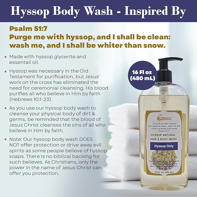 BIBLE N Beautyoils Cleanse Me With Hyssop Natural Hair and Body Wash, Organic Hyssop Infused Shampoo and Body Wash for Nourishing and Refreshing Hair & Body Cleansing