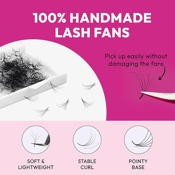 Eyesy Lash 500 Camellia Promade Fans - 5D 0.07 Size 9-11-13mm Curl D - Natural Premade Lash Fans for Eyelash Extensions 3 Lengths in 1 Loose Pre Made Eyelash Create Depth, Texture, Layer, Volume
