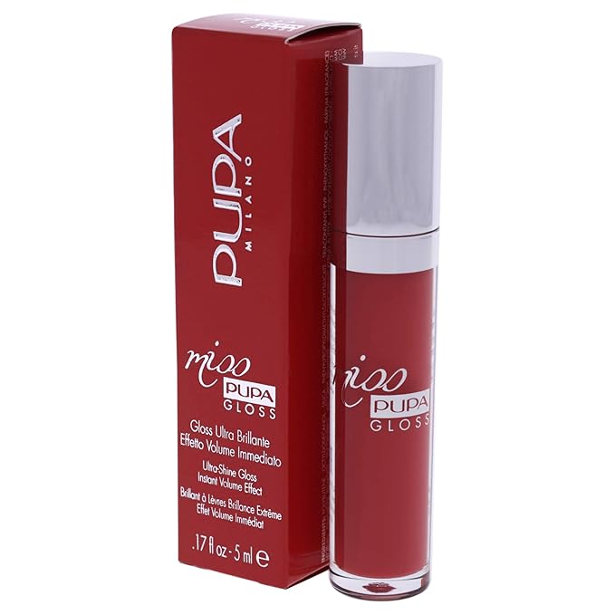 Pupa Milano Miss Pupa Gloss Lip Gloss - Ultra Shiny Gloss - Delivers Immediate Volume Effect - Soft Gel Texture Glides Smoothly on Lips without Stickiness - 204 Timeless Coral - 0.17 Oz