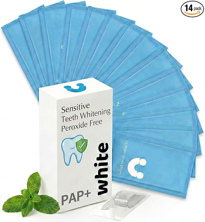 Teeth Whitening Strips for Sensitive Teeth - Peroxide Free No Sensitivity - 14 Strips with Pap+ & Nano Hydroxyapatite - Enamel Safe Whitening in 7 Days - WhiteU