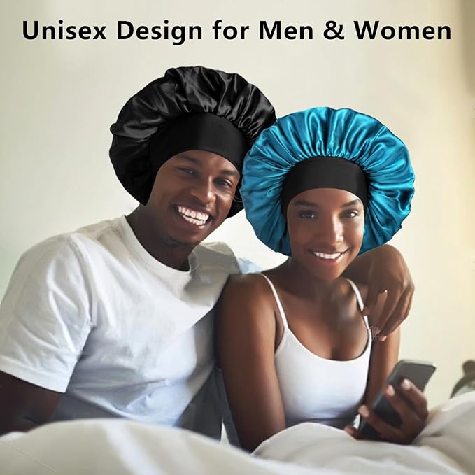 2pcs Bonnets for Men, Double Layer Hair Bonnet Satin Bonnet for Women Curly Hair Braids