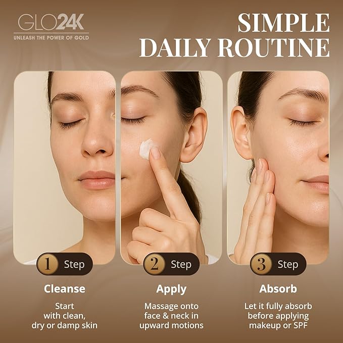 GLO24K Moisturizer Face Cream with 24K Gold, Vitamins – Collagen Retinol Hyaluronic Acid – Hyaluron Acid Cream for Hydration & Overnight Skin Renewal, Night Cream