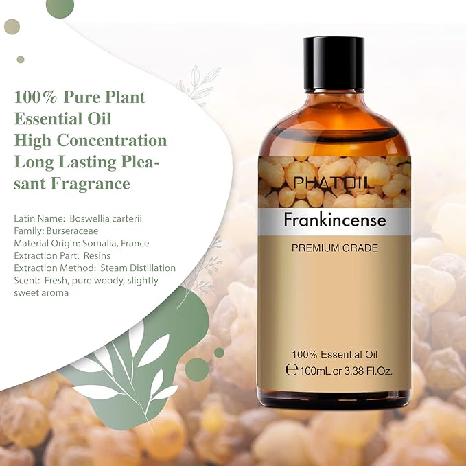 PHATOIL Frankincense Essential Oil 100ML, Essential Oils for Diffuser, Humidifier, Aromatherapy, Perfect for DIY Soap, Candle, Bath Bombs Making