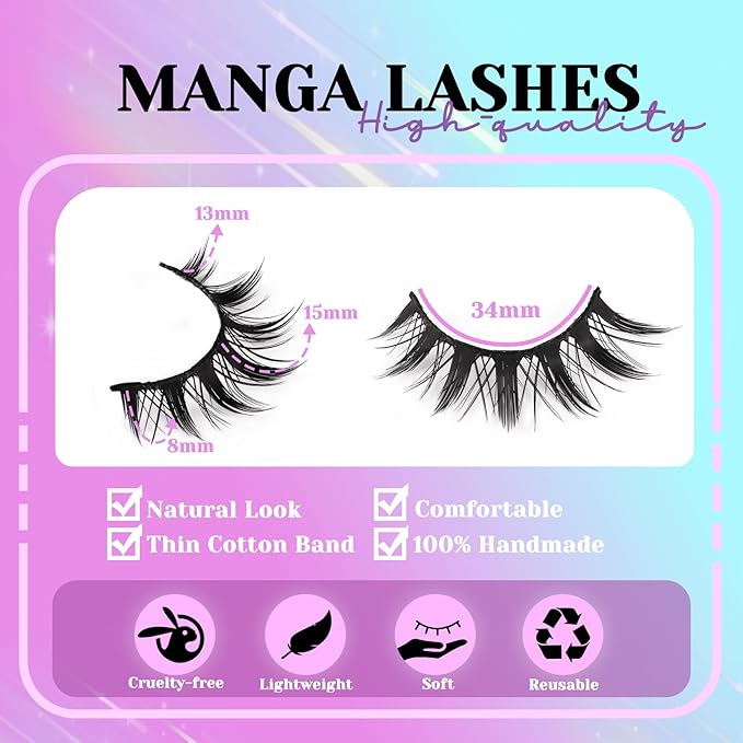 Losha Lashes Spiky Manga Lashes 14 Pairs Anime False Eyelashes Natural Wispy Eye Lashes Pack Soft Asian Fake Eyelashes (Fairy Only)