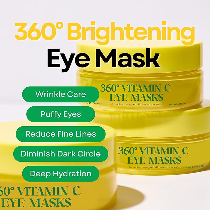 SOMISOME 360° Vitamin C Eye Masks – Korean Under Eye Patches for Puffy Eyes & Dark Circles, Lifting Eye Tone Up with Niacinamide & Bakuchiol, Hydrating and Soothing 50 Masks