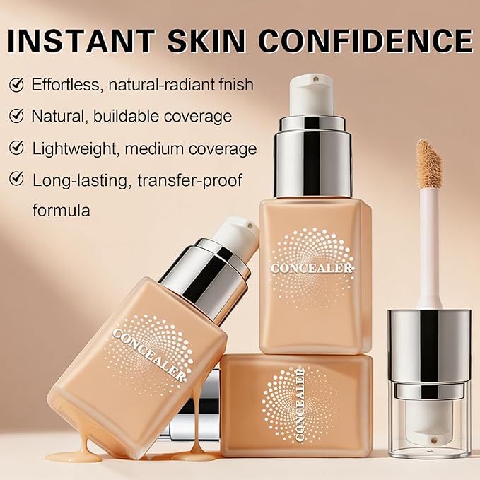 Liquid Concealer, Creamy Texture Full Coverage Matte Finish Concealer for Under Eye, Dark Circles, Fine Lines, Redness & Blemishes, Long-lasting Wear - 01 Light