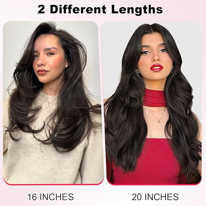 ALXNAN Long Wavy Layered Hair Extensions for Women, Clip in Hair Extensions Clip Ins Soft Full Head Synthetic Hairpieces 16 Inch Natural Black