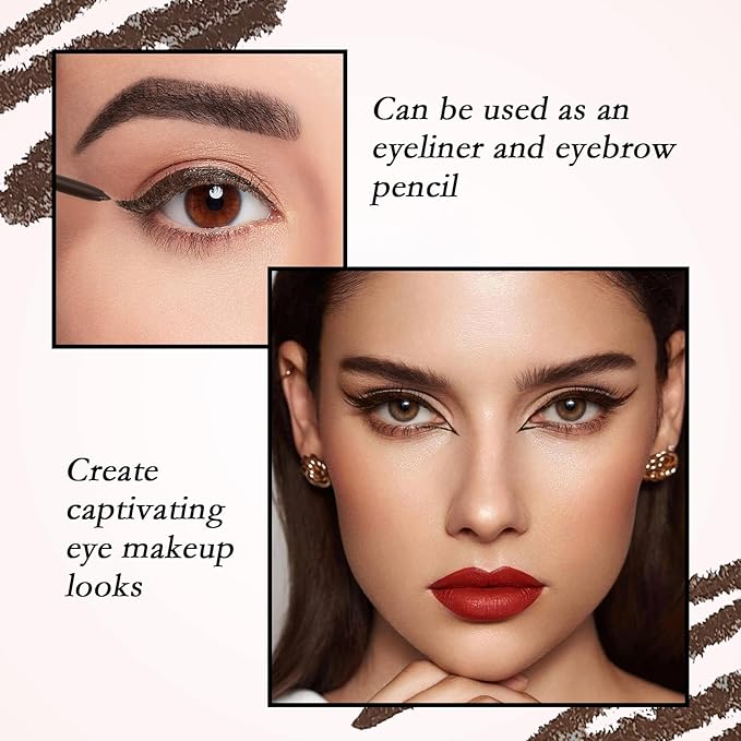 Dual-Ended Eyeliner + Brush, Waterproof Black Brown Eyeliner Pencil for Woman, Smudge-Proof Long-Lasting Wear Eye Makeup 2-Pack