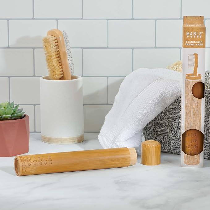 MABLE Toothbrush Travel Case | Bamboo Toothbrush Holder For Travelling and Camping | Adult Size | Natural Product