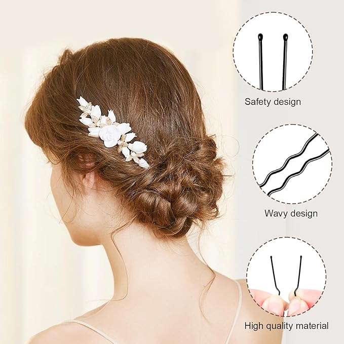 TsMADDTs Hair Pins, 2.4in 50 pcs Brown and 50 pcs Balck U Shaped Hair Pins for Women, Ballet Bun Hairstyles with Storage Box
