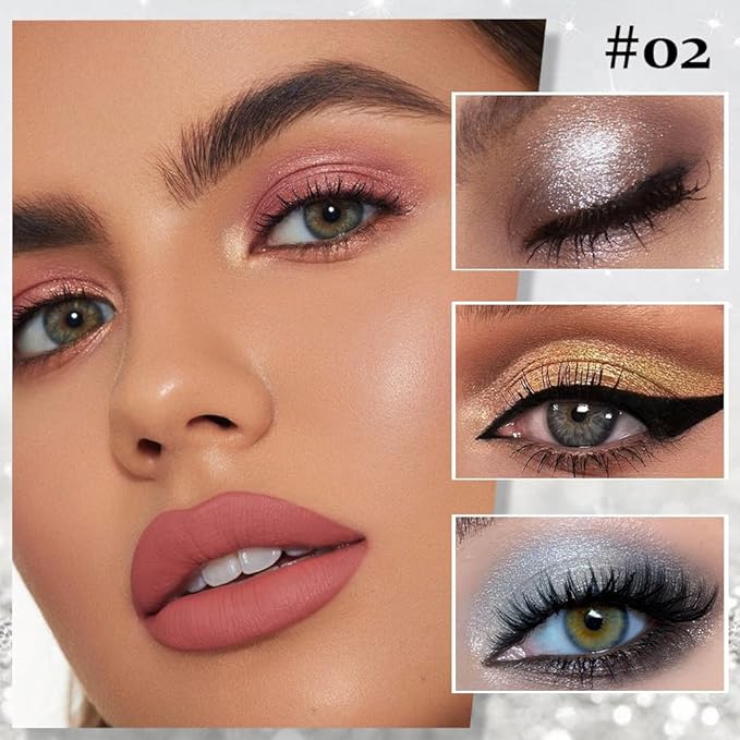 Shiny Shimmer Highlight Eyeshadow Palette, Cream Sparkling Glitter Metallic Powder Quad, Day to Night Champange Gold Silver Brown White Smoky sombras de ojos, Party Cosmetics (Weaver -Shimmer-02#)