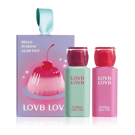 Pudding Glow Korean Lip Tint | Natural Lip Stain | Gloss to Stain | Long-Lasting & Non-Sticky | Lightweight Lip Tint 0.14 oz. (02 ENDING ROSE+03 CANDY BERRY)