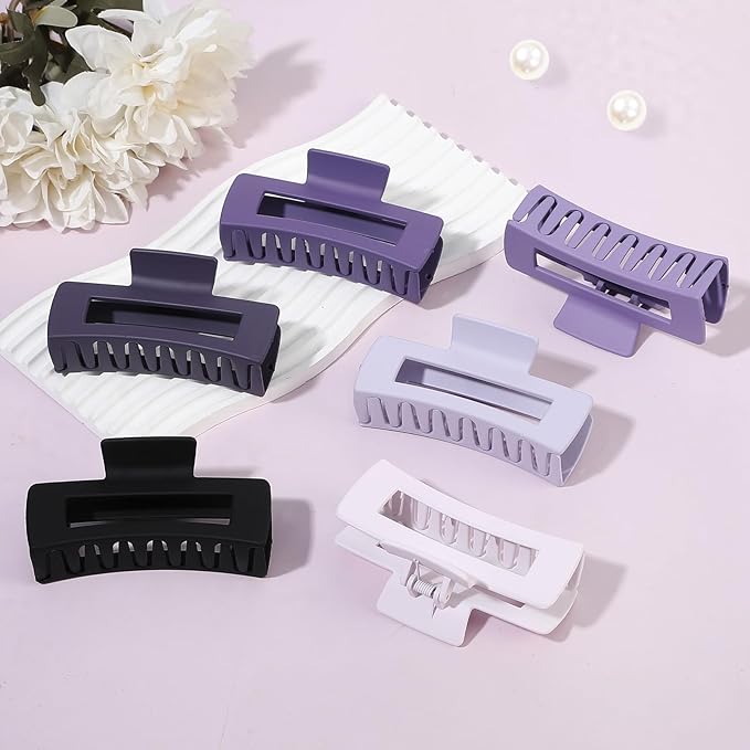 4 Inch Big Hair Claw Clips 6 Pcs Large Claw for Thick Hair Square Hair Clips for Women Rectangle Hair Clips Nonslip Acrylic Banana Jaw Clips Hair Accessories for Girls (Purple)