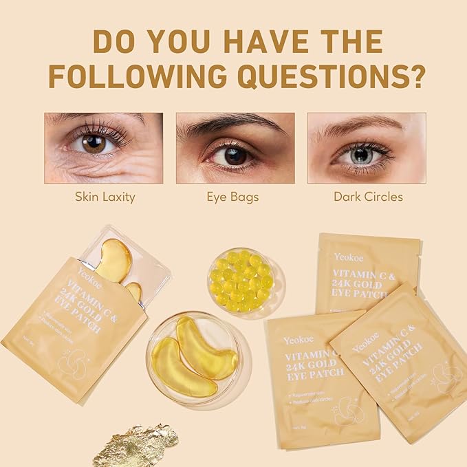 Yeokoe Under Eye Patches for Dark Circles,Puffy Eyes,20 Pairs Face Masks SkinCare With Vitamin C and 24k Gold