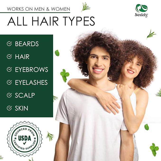 Seddy Organic Castor Oil with Rosemary & Peppermint Hair Growth Oil, Eyelashes, Eyebrows, Skin, & Nails | Hair and Scalp Treatment Oil - 3.4 Fl. Oz