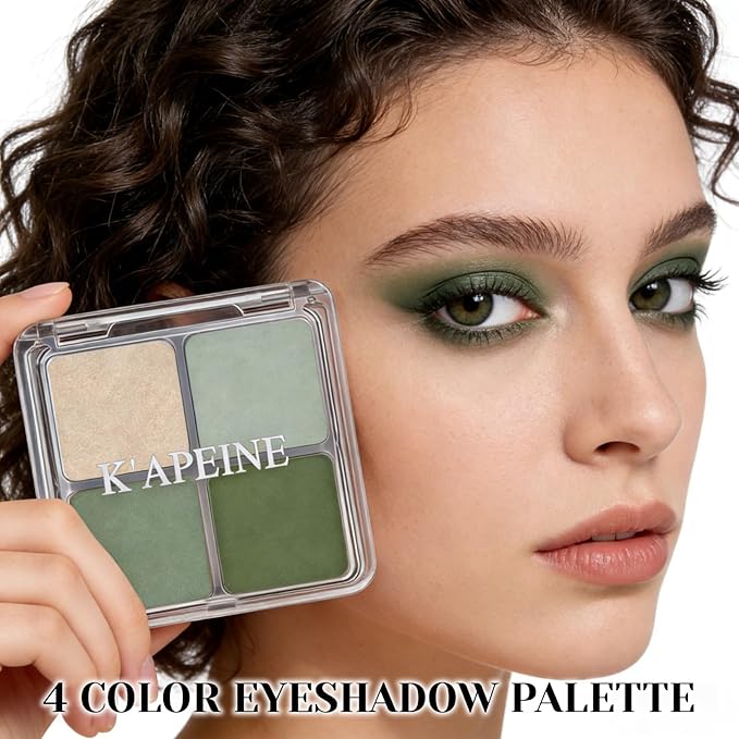 4 Colors Matcha Green Eye Shadow Powder Palette Makeup, Blendable Long-lasting Matte Shimmer Eyeshadow Palette Eye Makeup Kit for Women Girls, paleta de sombras de ojos #1