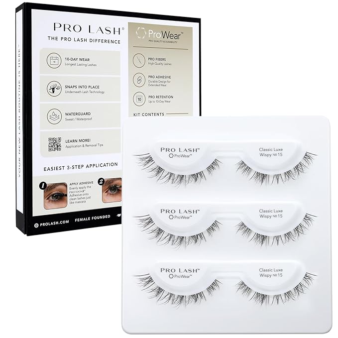 Pro Lash SoftWear Professionally Styled Lash Clusters - Seamless, Lightweight Lashes - 7-Day Cluster Eyelash Extensions - Waterproof Lashes Clusters - 3 Sets - Classic Luxe Wispy No. 15 Black