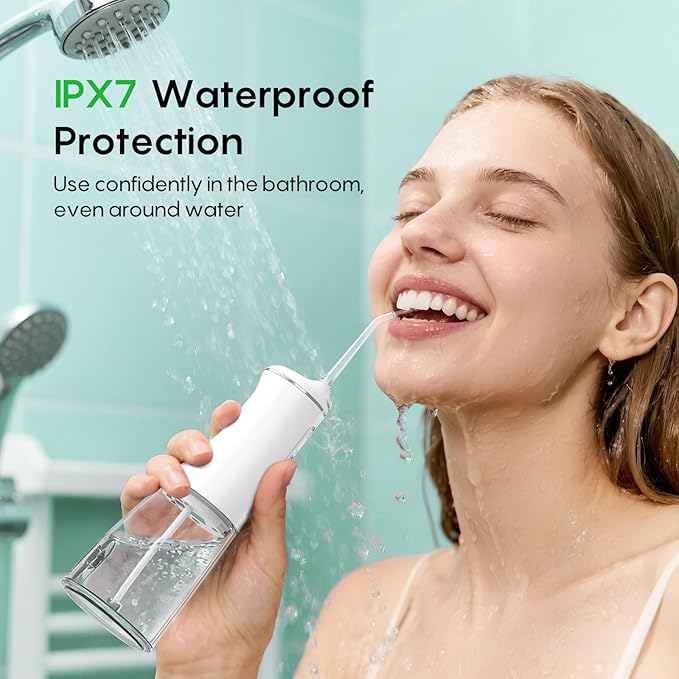 FRESKO Water Dental Flosser for Teeth, 300ML Flosser with Constant Pressure, Rechargeable Oral Irrigator Cleaner for Travel with 5 Jet Tips, IPX7 Waterproof