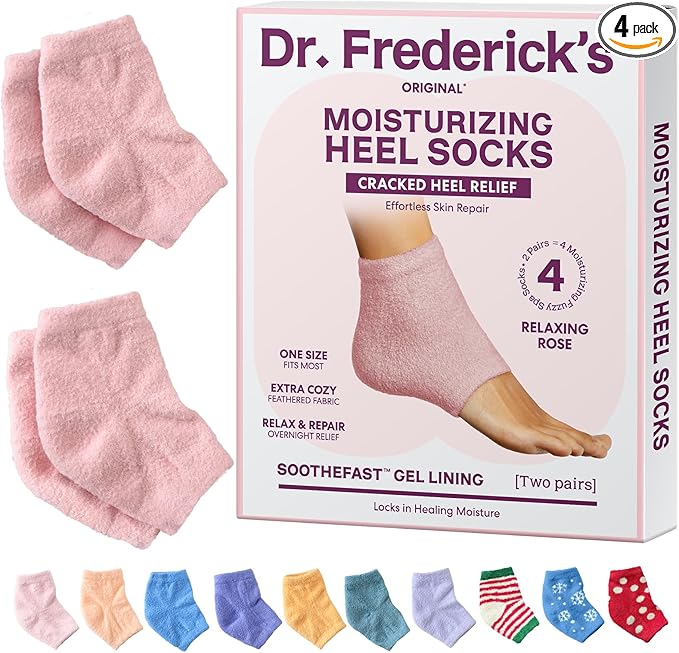 Dr. Frederick's Original Moisturizing Fuzzy Heel Socks for Dry Cracked Heels Treatment - Infused with Olive Oil, Jojoba Oil and Vitamin E - 2 Pairs - Stocking Stuffers for Adults - Relaxing Rose