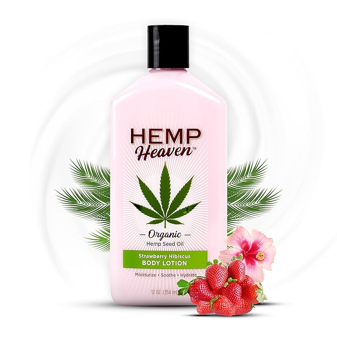 Hemp Heaven Hemp Lotion - Lotion Strawberry Hibiscus Scent - Natural Hemp Seed Oil, Paraben-Free, 12 oz, Made in USA, Nourishing for Men & Women, EWG Verified, Anti-Aging