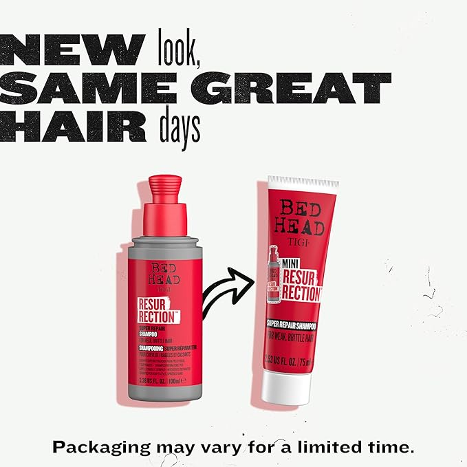 Bed Head by TIGI Resurrection Super Repair Shampoo Travel Mini – Repairing shampoo for dry, brittle and damaged hair with added moisture and nourishment, 2.53 fl oz