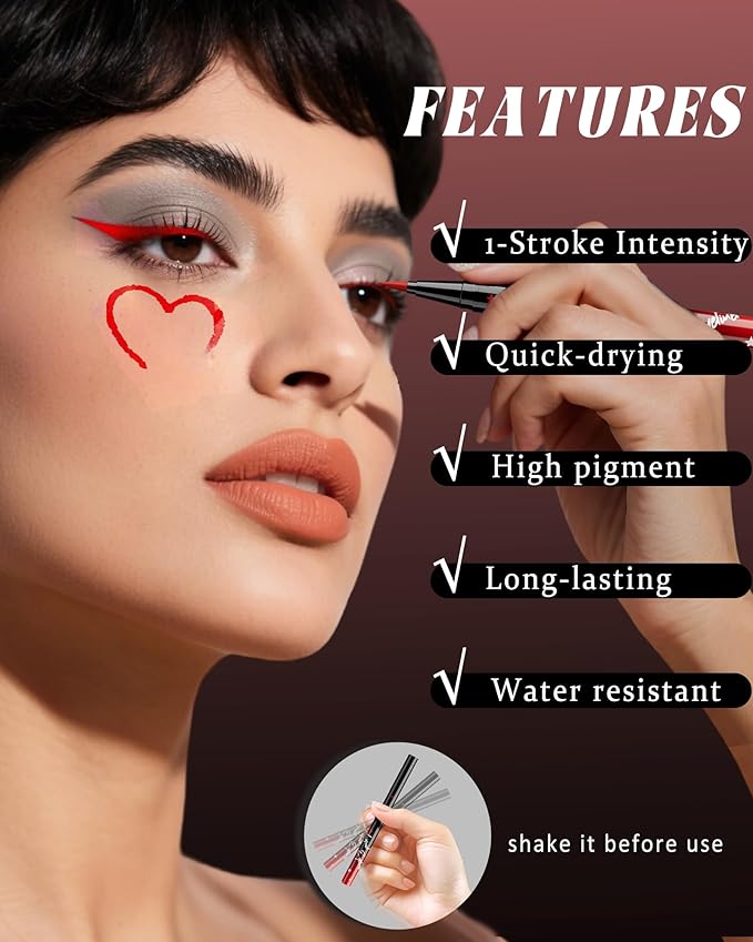 Colored Liquid Eyeliner Pen, Navy Blue Waterproof Waterline Matte Eye Liner Pencil, High Pigmented Long Lasting Quick Drying Colorful Eyeliner Pencils for Women, Valentine’s Day Eye Makeup Gift-09