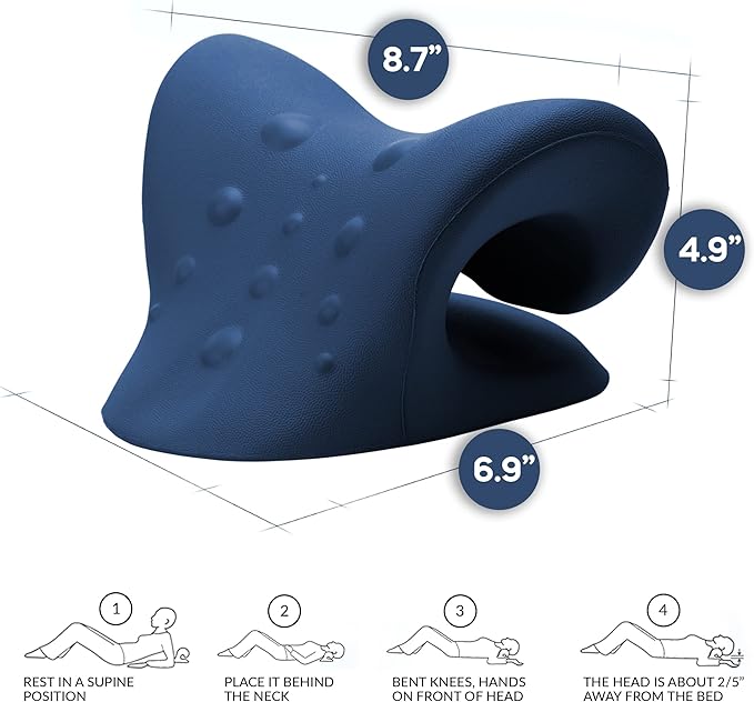 Neck Stretcher & Posture Corrector for Women and Men, Cervical Traction for Spine Alignment, Adjustable Upper Back Brace & Elastic Support for Shoulder Back Pain Relief (Dark Blue)