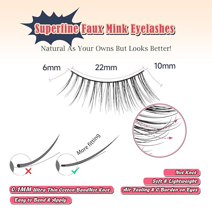 Half Lashes Natural Half Eyelashes Cat Eye 10mm Short Lash Strips C Curl False Eyelashes Corner Lashes Wispy 3/4 Eyelash Extensions Siligli 7 Pack