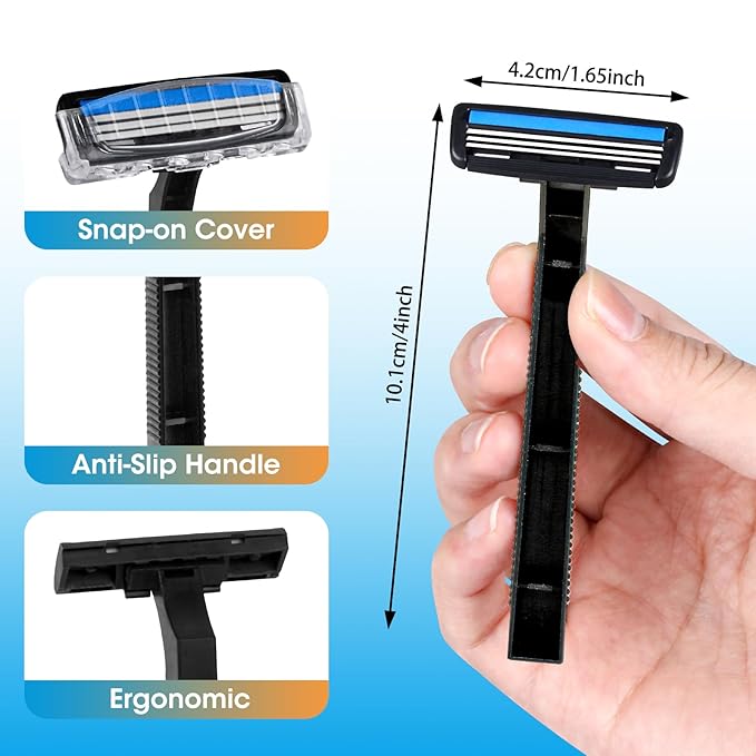 CXYARY 45 Pcs 3 Blade Disposable Razors With Clear Safety Cap, Shaving Razors Bulk for Men &Women, Stainless Steel Blade, Multipurpose Portable Shave Razor for Bathing Hotel Travel, Black