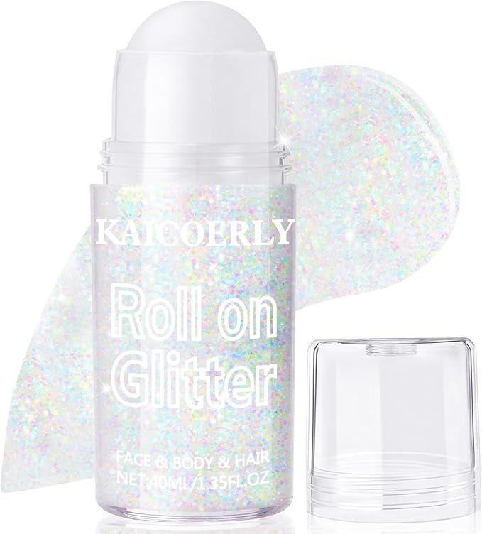 Roll-on Holographic Body Glitter Gel for Women Girls, Sparkle Chunky Glitter Makeup for Christmas New Year Festival Halloween Party Rave, Face Glitter Makeup for Face Body Hair (Dazzle)