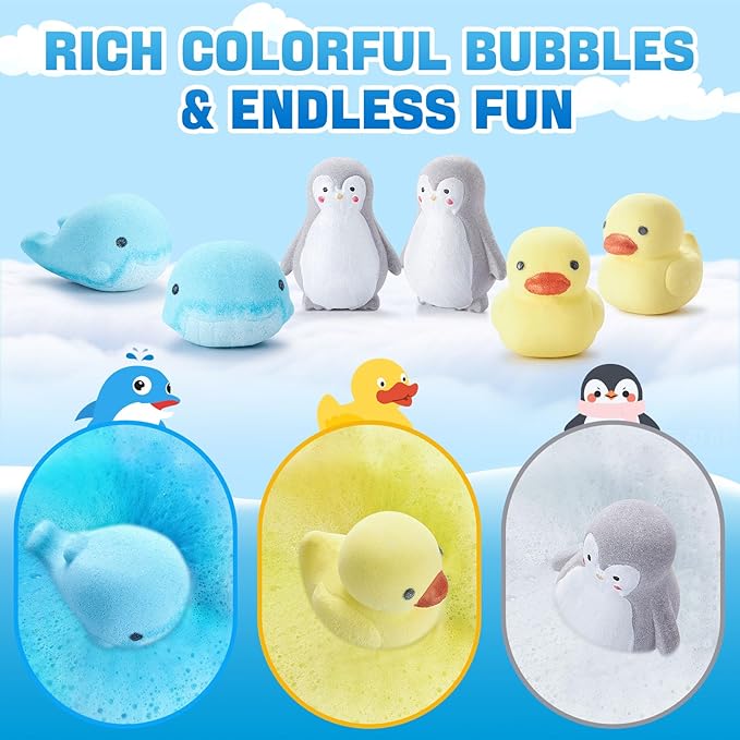 JET LAG 6-Pack Animal Bath Bombs for Kids, Handmade Fizzies Bathbombs for Women, Natural & Kids Friendly - Moisturizing Bath Fizzies for Kids & Adults, Gift Idea for Self-Care & Relaxation