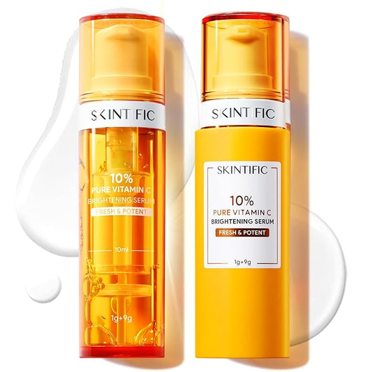 Dual-Chamber Fresh Vitamin C Brightening Serum for Face, 10% Pure Vit C Powder Serum, Dark Spot Corrector, Oxidation-Proof with UV Shield