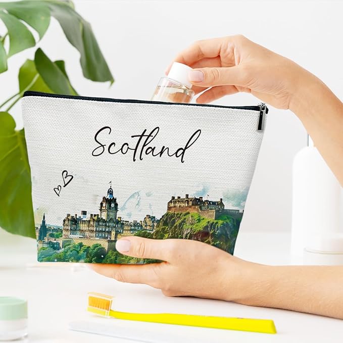 Ythuil Scotland Travel Gifts Makeup Bag, City Travel Watercolor Cosmetic Bag for Purse, Scotland Souvenir, Trip Gifts for Traveller Lovers, City Themed Organizer