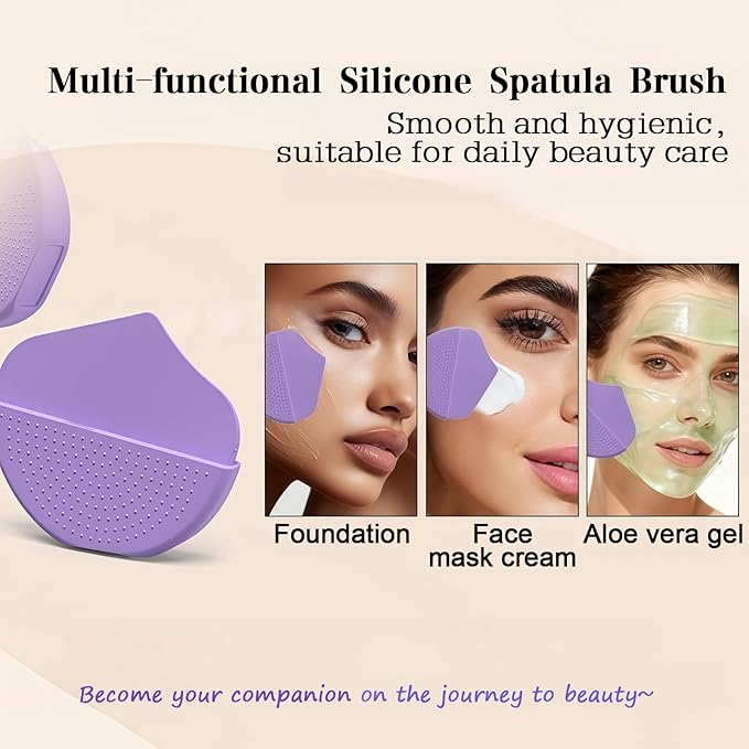 Silicone foundation brush with flat head, seamless even application, long-lasting wear, flawless lightweight makeup base tool (Purple)