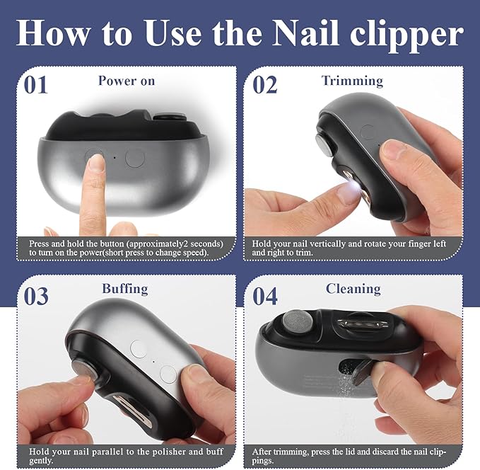 Electric Nail Clipper，Upgraded 3 in 1 Multifunctional Nail Clipper, Electric Nail Trimmer Polisher with LED Light and Clip Storage, for Adults, Seniors